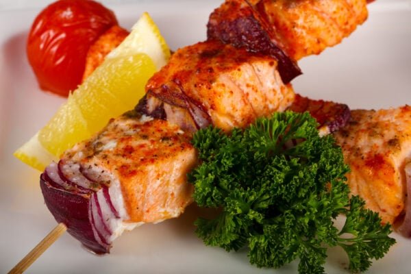 BBQ Glazed Salmon Skewers