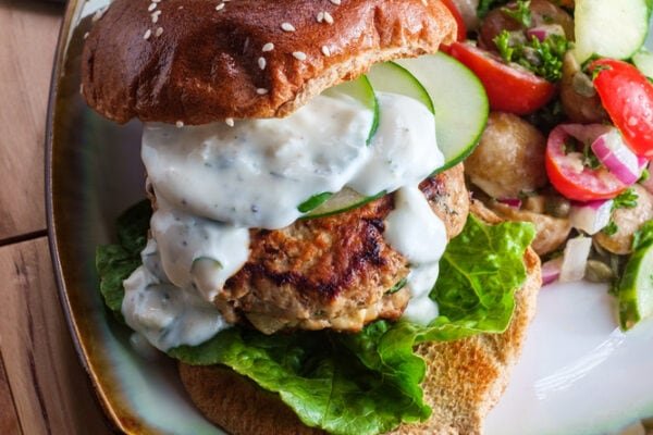 Greek-Inspired Air-Fried Lamb Burgers