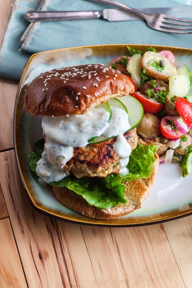 Greek-Inspired Air-Fried Lamb Burgers